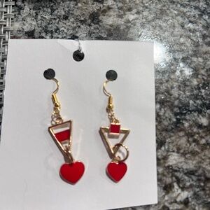 Geometric Red Heart Earrings